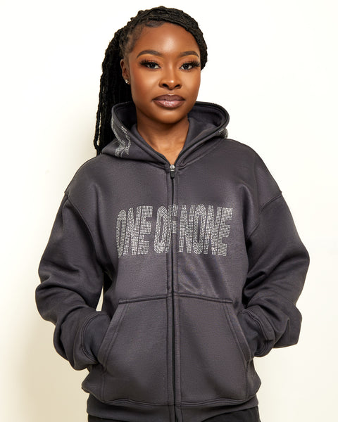 1 of None Rhinestone Zip Up - Grey